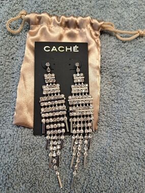 Cache Silver-Tone Crystal Fringe Drop Earrings